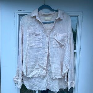 Urban Outfitters Cream Long Sleeve Button Down Shirt
